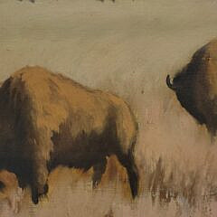 Edward Glannon (1911-1992) Oil on Masonite “The Buffalo Herd”