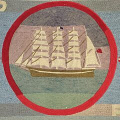 Rare and Important Large 19th C. Sailor Made Nautical Woolie Woolwork Embroidery