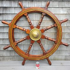Large 19th C. Mahogany & Brass Nautical Ships Wheel