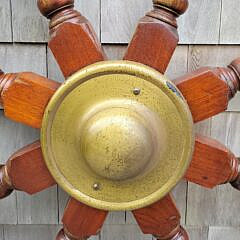 Large 19th C. Mahogany & Brass Nautical Ships Wheel