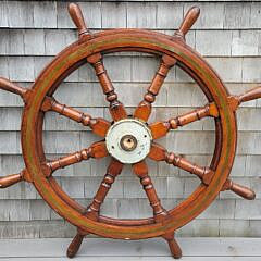 Large 19th C. Mahogany & Brass Nautical Ships Wheel