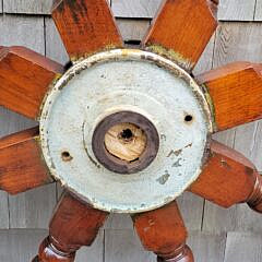 Large 19th C. Mahogany & Brass Nautical Ships Wheel