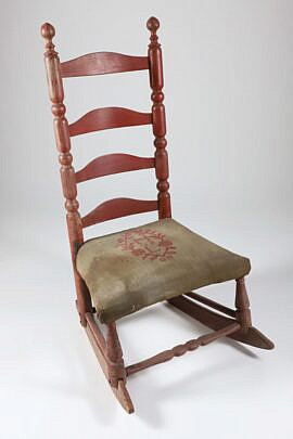 Rare Nantucket Rocker, 18th Century in Original Red Stain