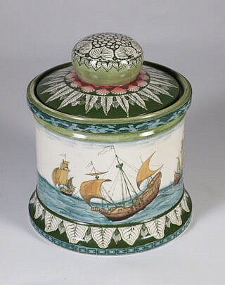 Doulton Burslem "Galleon" Covered Tobacco Jar, circa 1886-1901