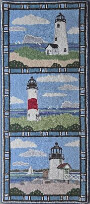 Hooked Scatter Rug "Three Lighthouses"