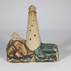 Painted Cast Composition Lighthouse Doorstop, early 20th Century