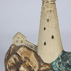 Painted Cast Composition Lighthouse Doorstop, early 20th Century