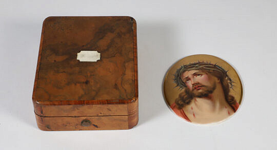 Painted Porcelain Plaque "Head of Christ Crowned with Thorns", 19th Century