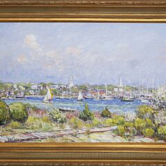 Jan Pawlowski (Polish-American Contemporary) Oil on Canvas "View of the Town of Nantucket from Monomoy"