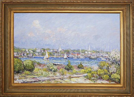 Jan Pawlowski (Polish-American Contemporary) Oil on Canvas "View of the Town of Nantucket from Monomoy"