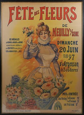 Framed French Lithograph Poster "Fete des Fleurs circa 1897 Imp. Caby & Chardin 17 Passage Daudin Paris Affiches Massias"