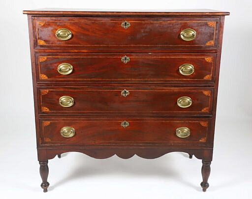 American Sheraton Fan Inlaid Mahogany Chest of Drawers, 19th Century