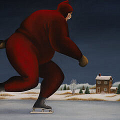 Lowell Herrero Oil on Canvas “Ice Skating on Miacomet Pond”, circa 1991