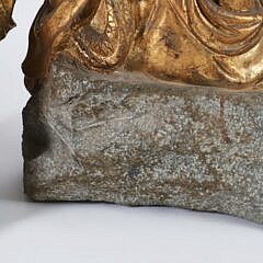Pair of Gilded Chinese Lohan Carved Stone Temple Guardian Figures, 19th Century