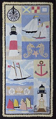 Hooked Scatter Rug "Lighthouse and Sailboats"