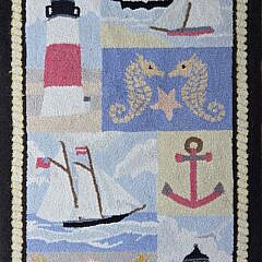 Hooked Scatter Rug "Lighthouse and Sailboats"