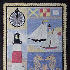 Hooked Scatter Rug “Lighthouse and Sailboats”