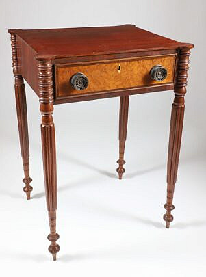 Massachusetts Sheraton One Drawer Cookie Corner Work Stand, 19th Century