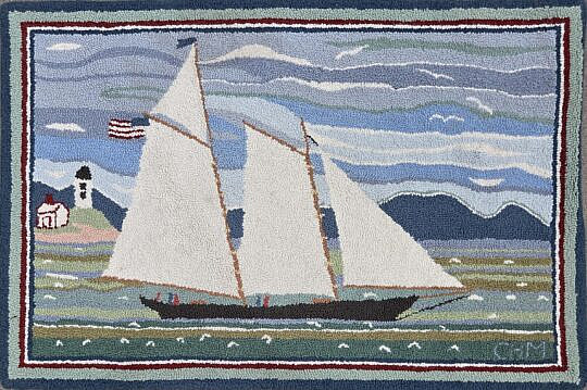 Hooked Scatter Rug "Sailboat"