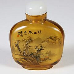 Chinese Inside Painted Amber Glass Snuff Bottle, Qing Dynasty