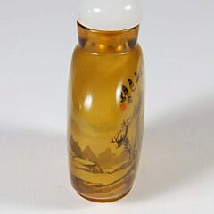 Chinese Inside Painted Amber Glass Snuff Bottle, Qing Dynasty