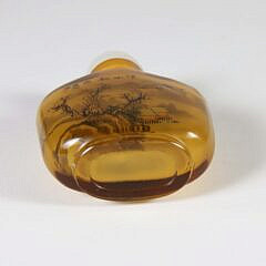 Chinese Inside Painted Amber Glass Snuff Bottle, Qing Dynasty