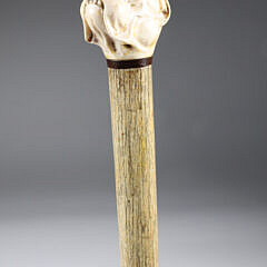 Large Carved Dog Head Walking Stick, 19th Century