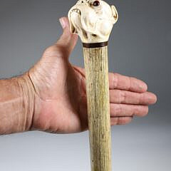 Large Carved Dog Head Walking Stick, 19th Century