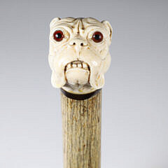 Large Carved Dog Head Walking Stick, 19th Century