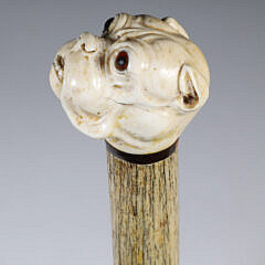 Large Carved Dog Head Walking Stick, 19th Century