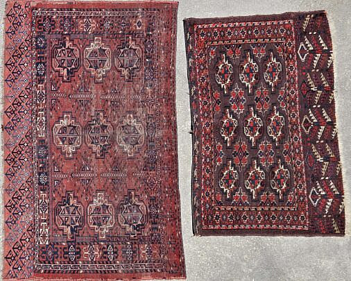 Two Antique Turkoman Oriental Carpet Rug Bag Faces