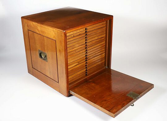Antique English Edwardian Mahogany Coin Collectors Cabinet