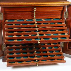 Antique English Edwardian Mahogany Coin Collectors Cabinet