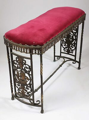 Bronzed Gallion & Neptune Bench with Upholstered Seat on Twisted Legs