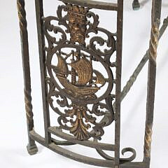 Bronzed Gallion and Neptune Bench with Upholstered Seat on Twisted Legs