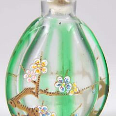 Chinese Enameled Green Cut to Colorless Glass Snuff Bottle, Qing Dynasty