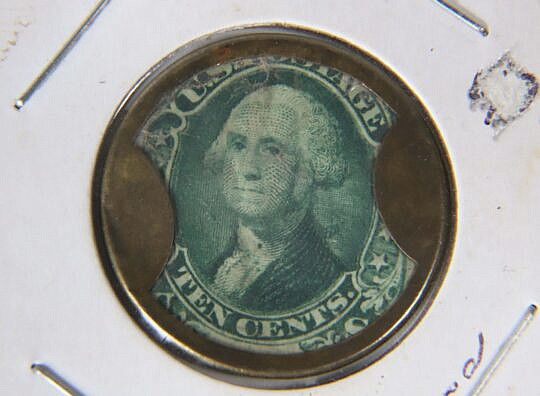 1862 Civil War Encased Postage Stamp, 10 cents