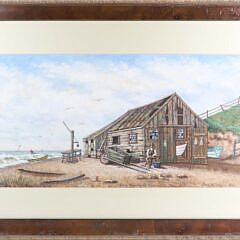 James Walter Folger Large Watercolor on Paper "Fall Fishing At Sconset, Nantucket"