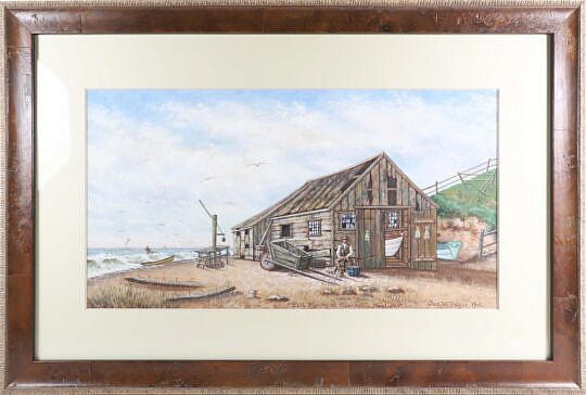 James Walter Folger Large Watercolor on Paper "Fall Fishing At Sconset, Nantucket"