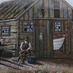 James Walter Folger Large Watercolor on Paper “Fall Fishing At Sconset, Nantucket”