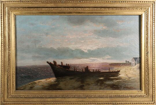 George N. Cross Oil on Canvas "Sunrise North Shore, Nantucket", 19th Century