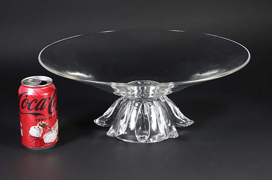 Signed Steuben Clear Crystal Large Footed Centerpiece Bowl Designed by Donald Pollard 1961