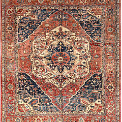 Coral Red Aryana Collection Serapi Heriz Oriental Rug with Large Medallion Design