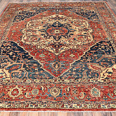 Coral Red Aryana Collection Serapi Heriz Oriental Rug with Large Medallion Design