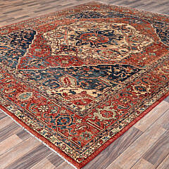 Coral Red Aryana Collection Serapi Heriz Oriental Rug with Large Medallion Design
