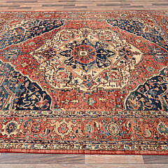 Coral Red Aryana Collection Serapi Heriz Oriental Rug with Large Medallion Design