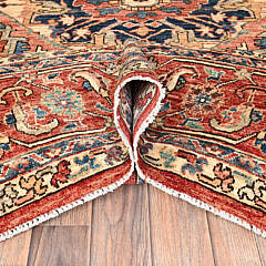 Coral Red Aryana Collection Serapi Heriz Oriental Rug with Large Medallion Design