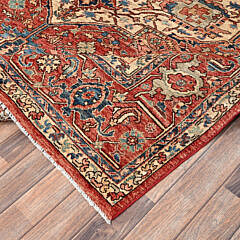 Coral Red Aryana Collection Serapi Heriz Oriental Rug with Large Medallion Design