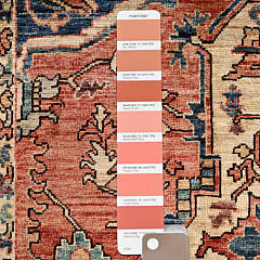 Coral Red Aryana Collection Serapi Heriz Oriental Rug with Large Medallion Design