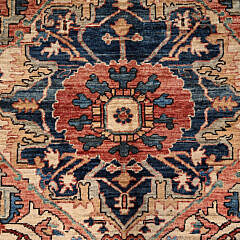 Coral Red Aryana Collection Serapi Heriz Oriental Rug with Large Medallion Design